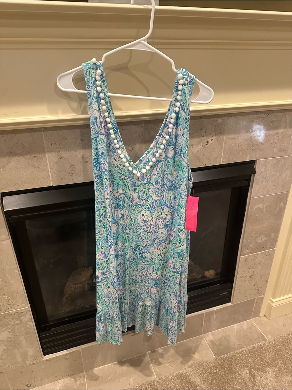Lilly Pulitzer Sleeveless V-Neck Mini Dress in Aqua and Blue Floral